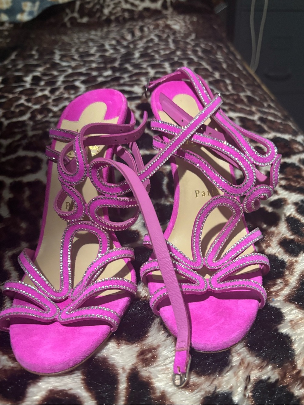 Christian Louboutin Hot Pink Strappy Crystal-Heel Sandals